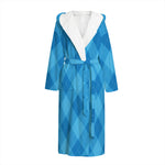 Ocean Blue Argyle Pattern Print Hooded Bathrobe