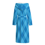 Ocean Blue Argyle Pattern Print Hooded Bathrobe