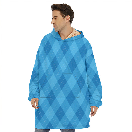Ocean Blue Argyle Pattern Print Hoodie Blanket