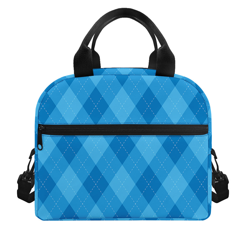 Ocean Blue Argyle Pattern Print Insulated Lunch Bag