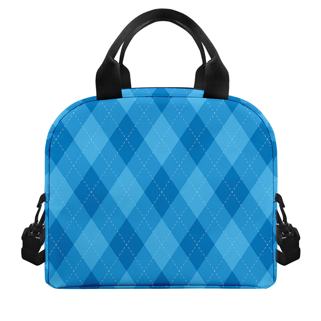 Ocean Blue Argyle Pattern Print Insulated Lunch Bag