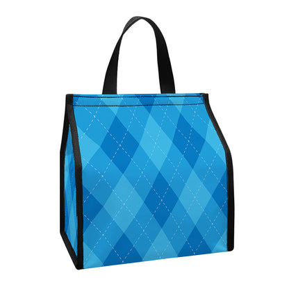 Ocean Blue Argyle Pattern Print Insulated Lunch Tote