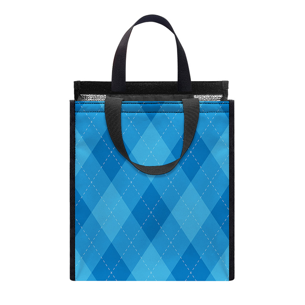 Ocean Blue Argyle Pattern Print Insulated Lunch Tote