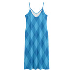 Ocean Blue Argyle Pattern Print Jersey Midi Cami Dress