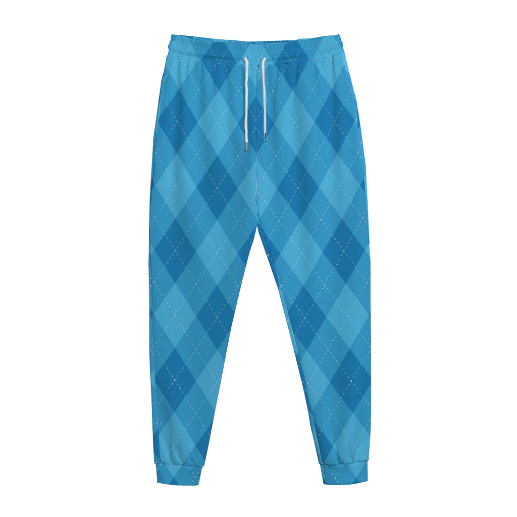 Ocean Blue Argyle Pattern Print Jogger Pants