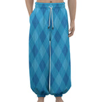 Ocean Blue Argyle Pattern Print Lantern Pants