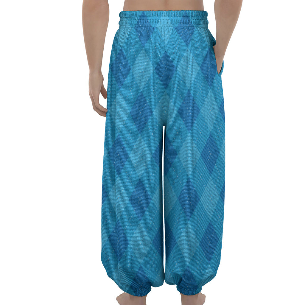 Ocean Blue Argyle Pattern Print Lantern Pants