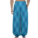 Ocean Blue Argyle Pattern Print Lantern Pants