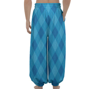 Ocean Blue Argyle Pattern Print Lantern Pants