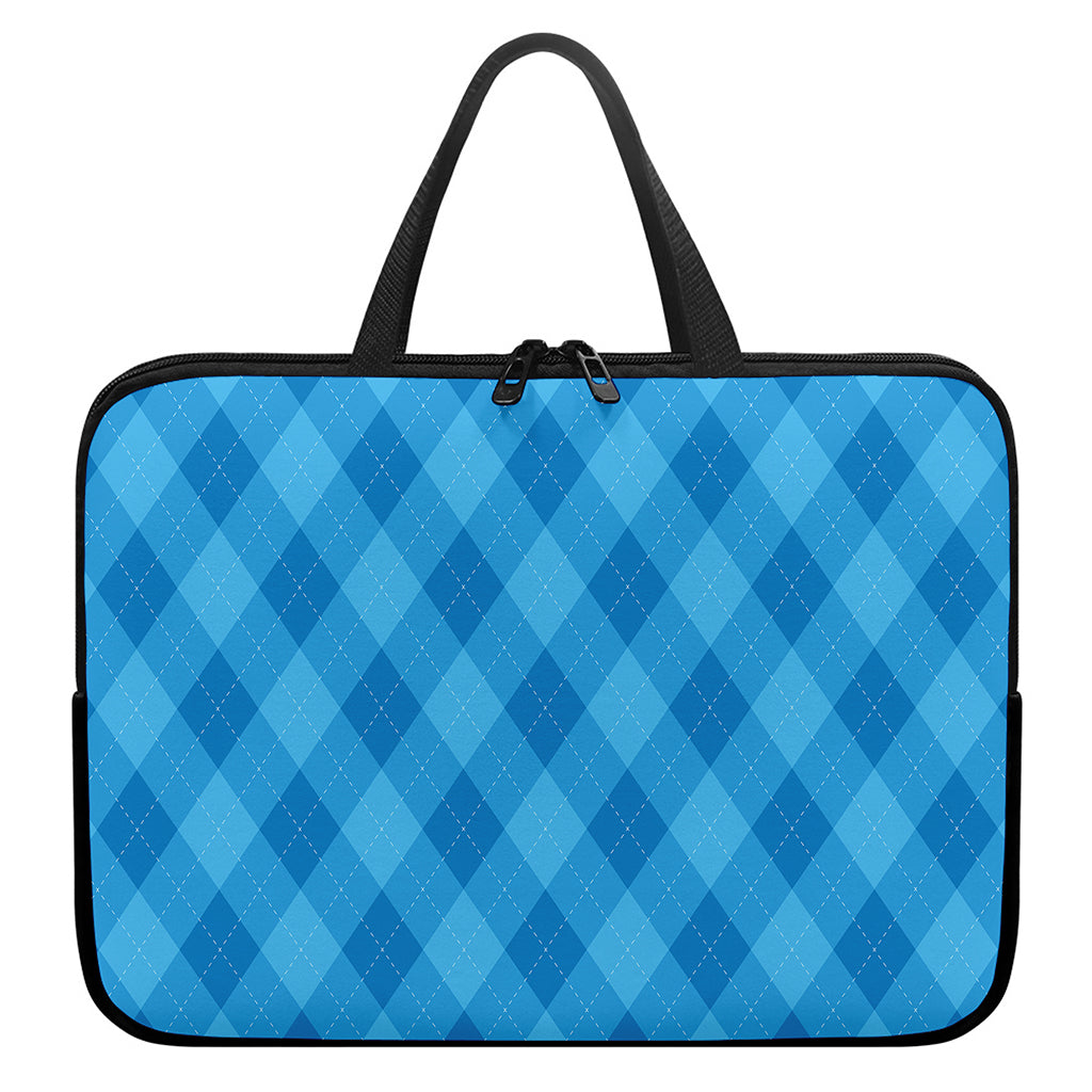 Ocean Blue Argyle Pattern Print Laptop Sleeve With Handle