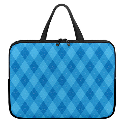 Ocean Blue Argyle Pattern Print Laptop Sleeve With Handle