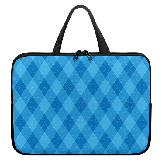 Ocean Blue Argyle Pattern Print Laptop Sleeve With Handle