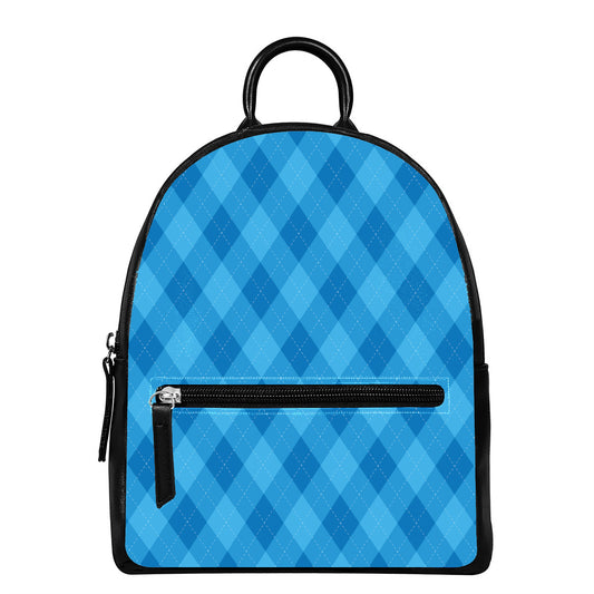Ocean Blue Argyle Pattern Print Leather Backpack
