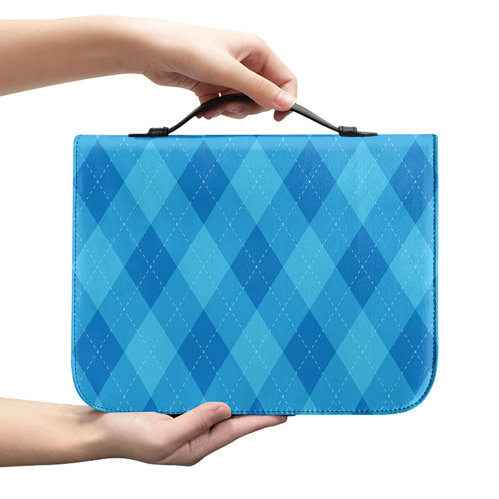Ocean Blue Argyle Pattern Print Leather Bible Cover