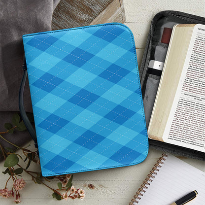 Ocean Blue Argyle Pattern Print Leather Bible Cover