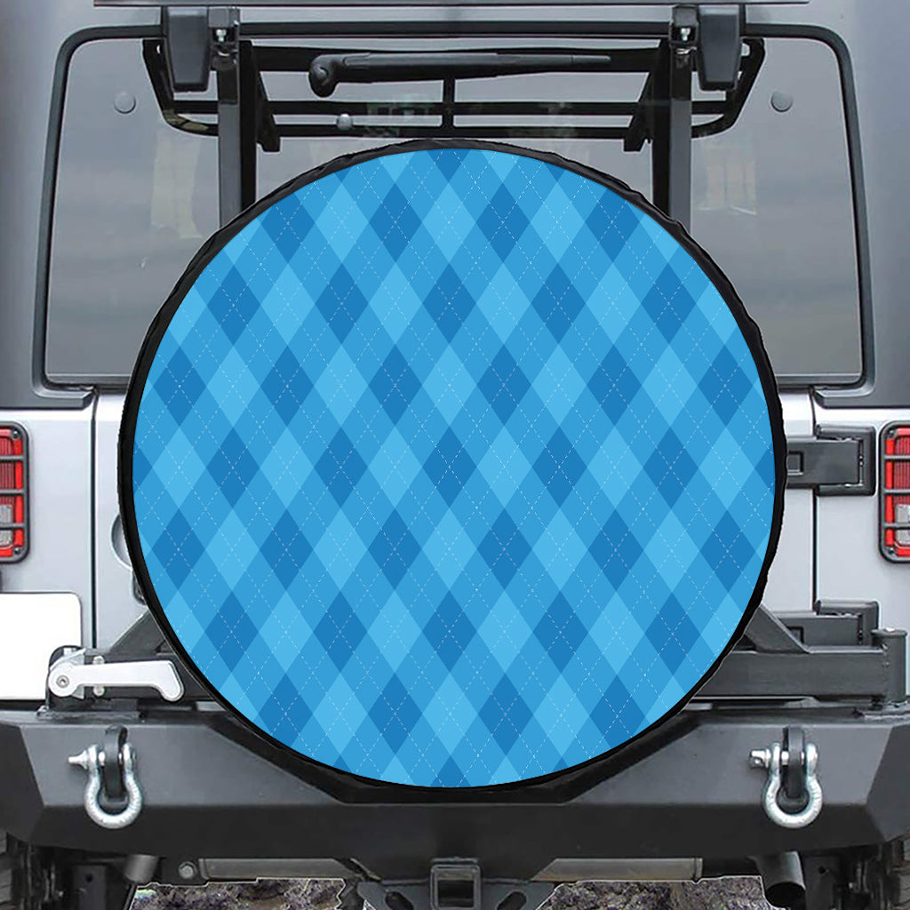 Ocean Blue Argyle Pattern Print Leather Spare Tire Cover