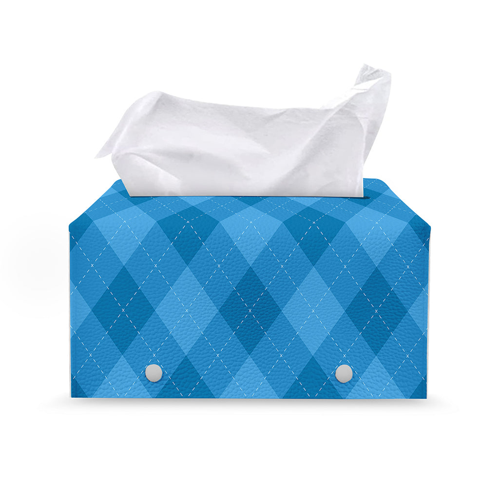 Ocean Blue Argyle Pattern Print Leather Tissue Box Cover