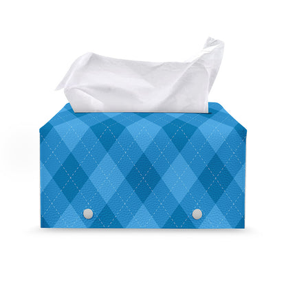 Ocean Blue Argyle Pattern Print Leather Tissue Box Cover