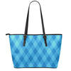 Ocean Blue Argyle Pattern Print Leather Tote Bag