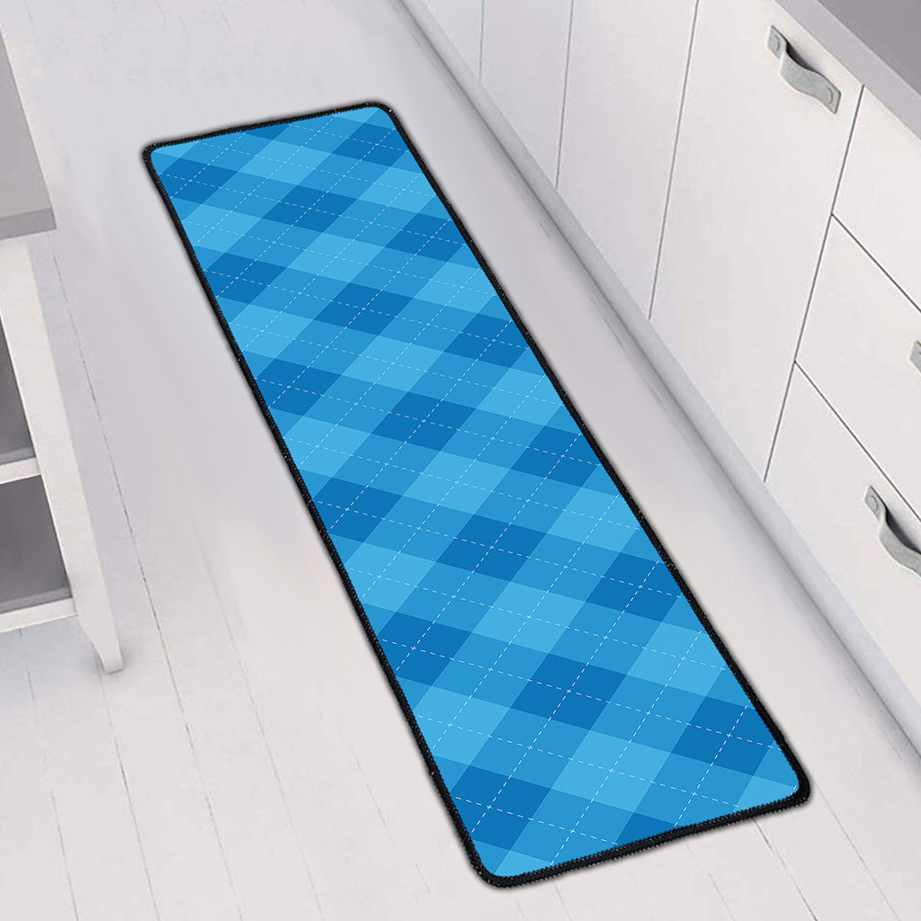 Ocean Blue Argyle Pattern Print Long Kitchen Mat