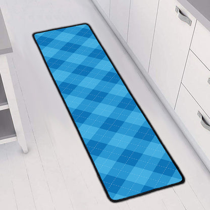 Ocean Blue Argyle Pattern Print Long Kitchen Mat