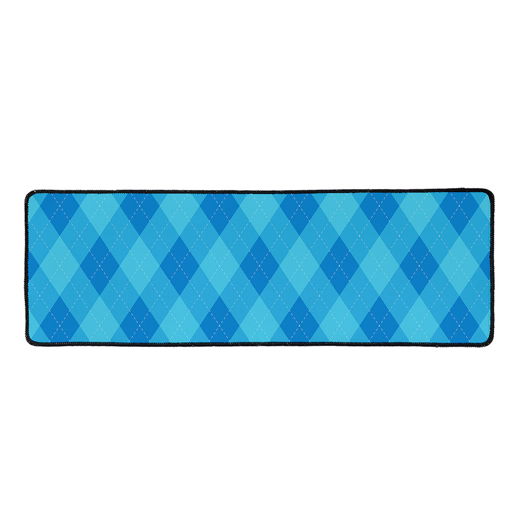Ocean Blue Argyle Pattern Print Long Kitchen Mat