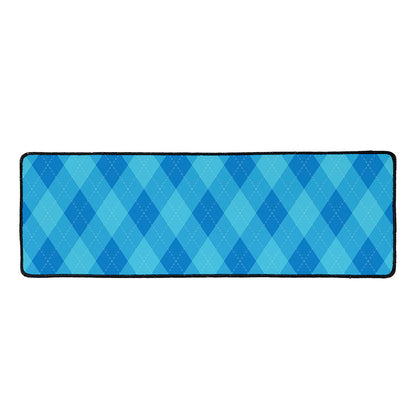 Ocean Blue Argyle Pattern Print Long Kitchen Mat