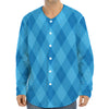 Ocean Blue Argyle Pattern Print Long Sleeve Baseball Jersey