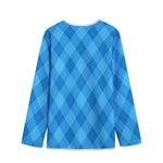 Ocean Blue Argyle Pattern Print Long Sleeve Short Coat