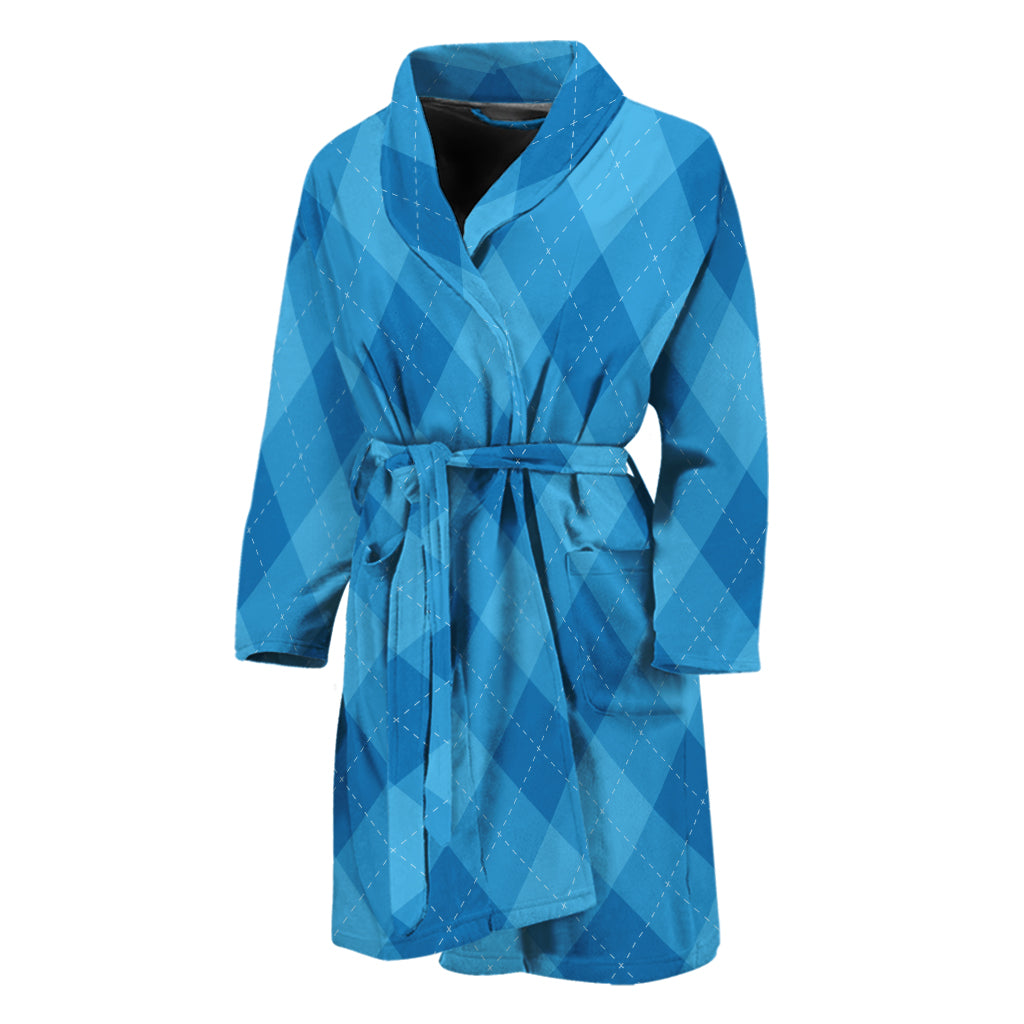 Ocean Blue Argyle Pattern Print Men's Bathrobe