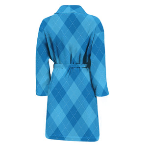 Ocean Blue Argyle Pattern Print Men's Bathrobe