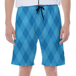 Ocean Blue Argyle Pattern Print Men's Beach Shorts