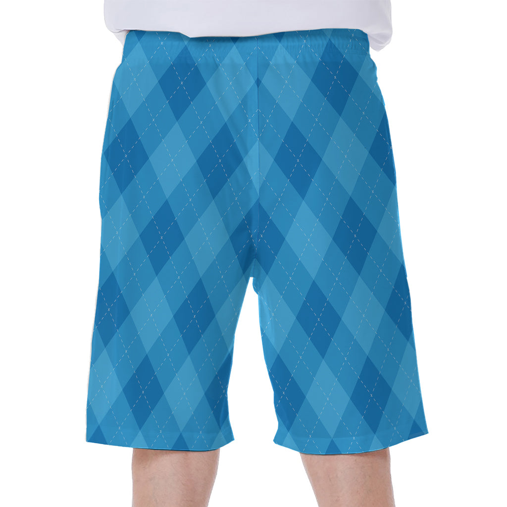Ocean Blue Argyle Pattern Print Men's Beach Shorts