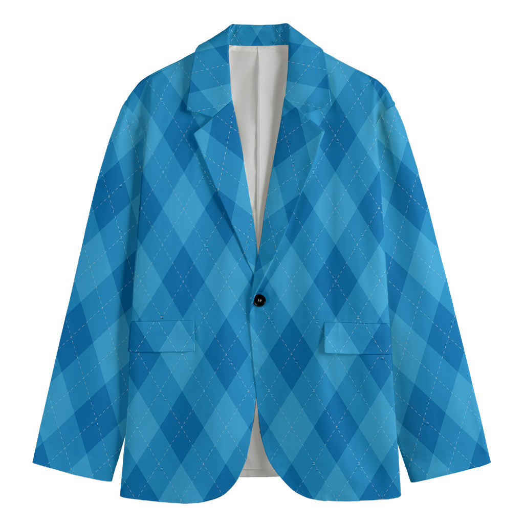 Ocean Blue Argyle Pattern Print Men's Blazer