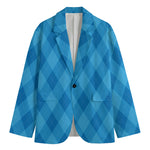 Ocean Blue Argyle Pattern Print Men's Blazer