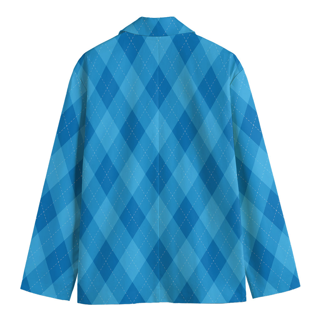 Ocean Blue Argyle Pattern Print Men's Blazer