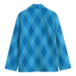 Ocean Blue Argyle Pattern Print Men's Blazer