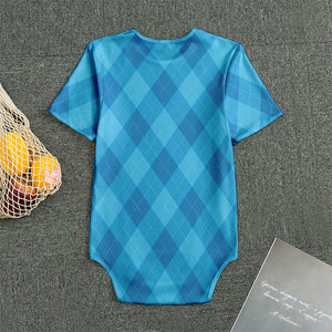 Ocean Blue Argyle Pattern Print Men's Bodysuit