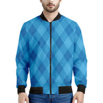 Ocean Blue Argyle Pattern Print Men's Bomber Jacket