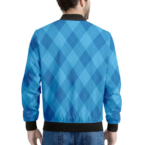 Ocean Blue Argyle Pattern Print Men's Bomber Jacket