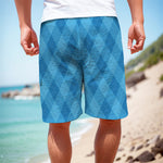 Ocean Blue Argyle Pattern Print Men's Cargo Shorts