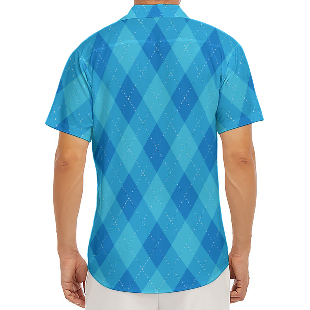 Ocean Blue Argyle Pattern Print Men's Deep V-Neck Shirt