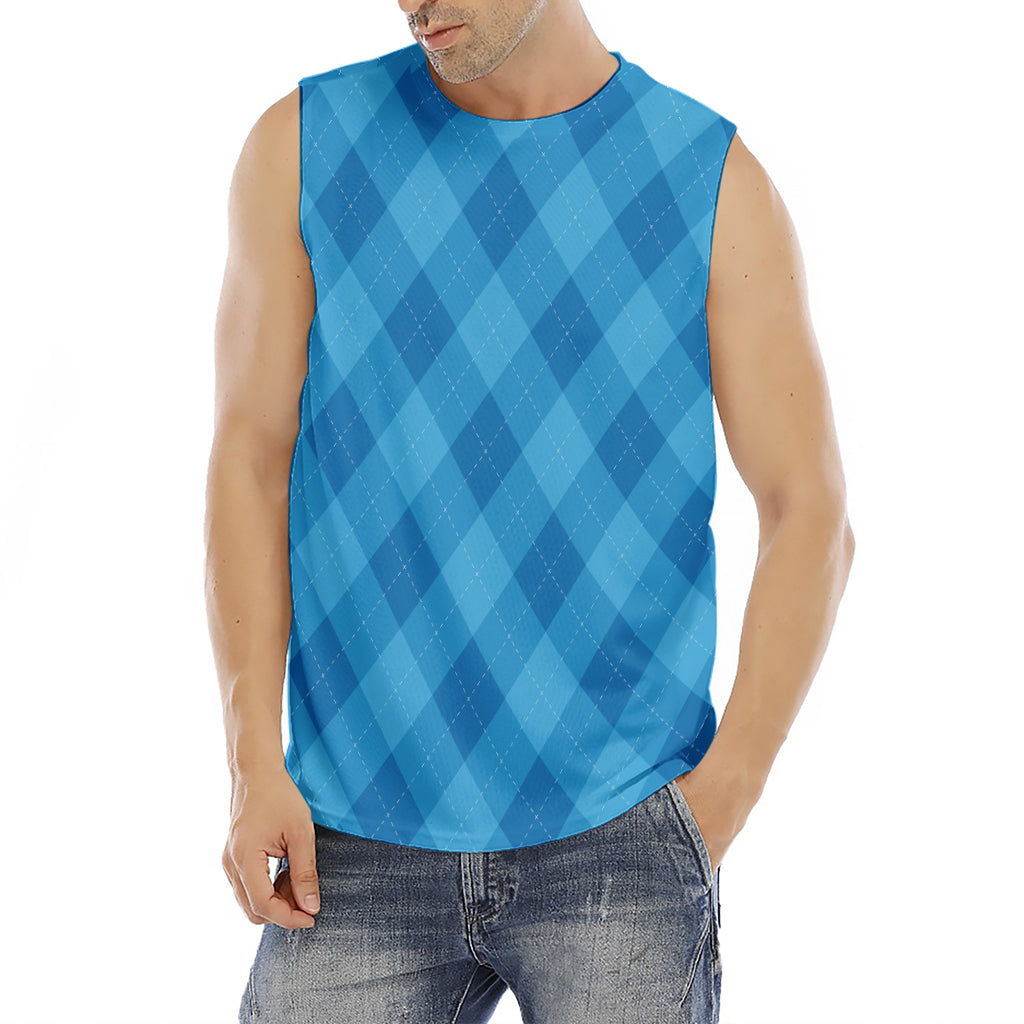 Ocean Blue Argyle Pattern Print Men's Fitness Tank Top