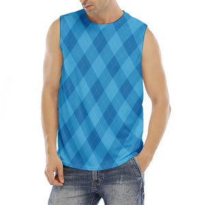 Ocean Blue Argyle Pattern Print Men's Fitness Tank Top