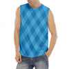 Ocean Blue Argyle Pattern Print Men's Fitness Tank Top