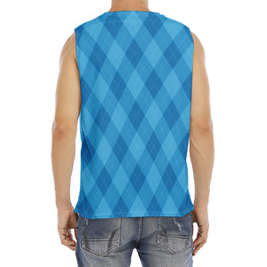 Ocean Blue Argyle Pattern Print Men's Fitness Tank Top