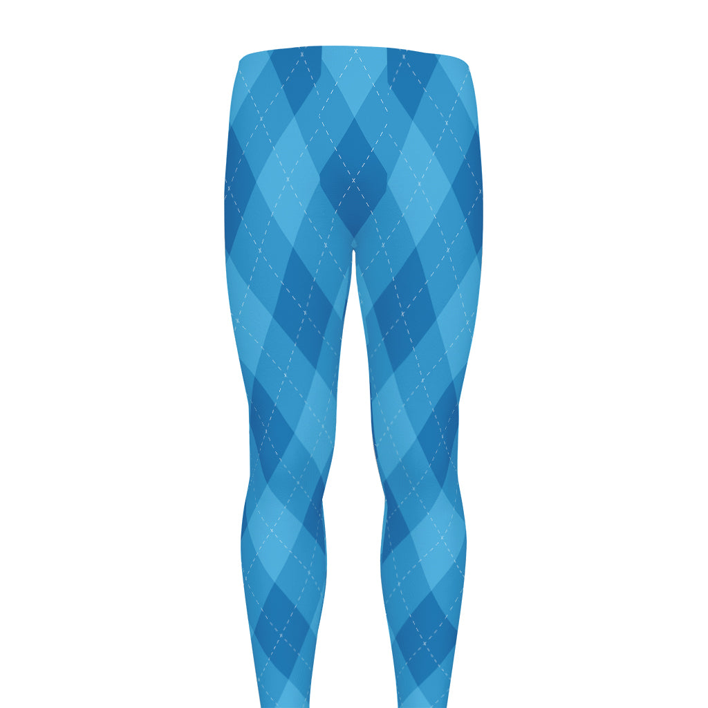 Ocean Blue Argyle Pattern Print Men's leggings