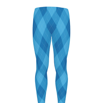 Ocean Blue Argyle Pattern Print Men's leggings