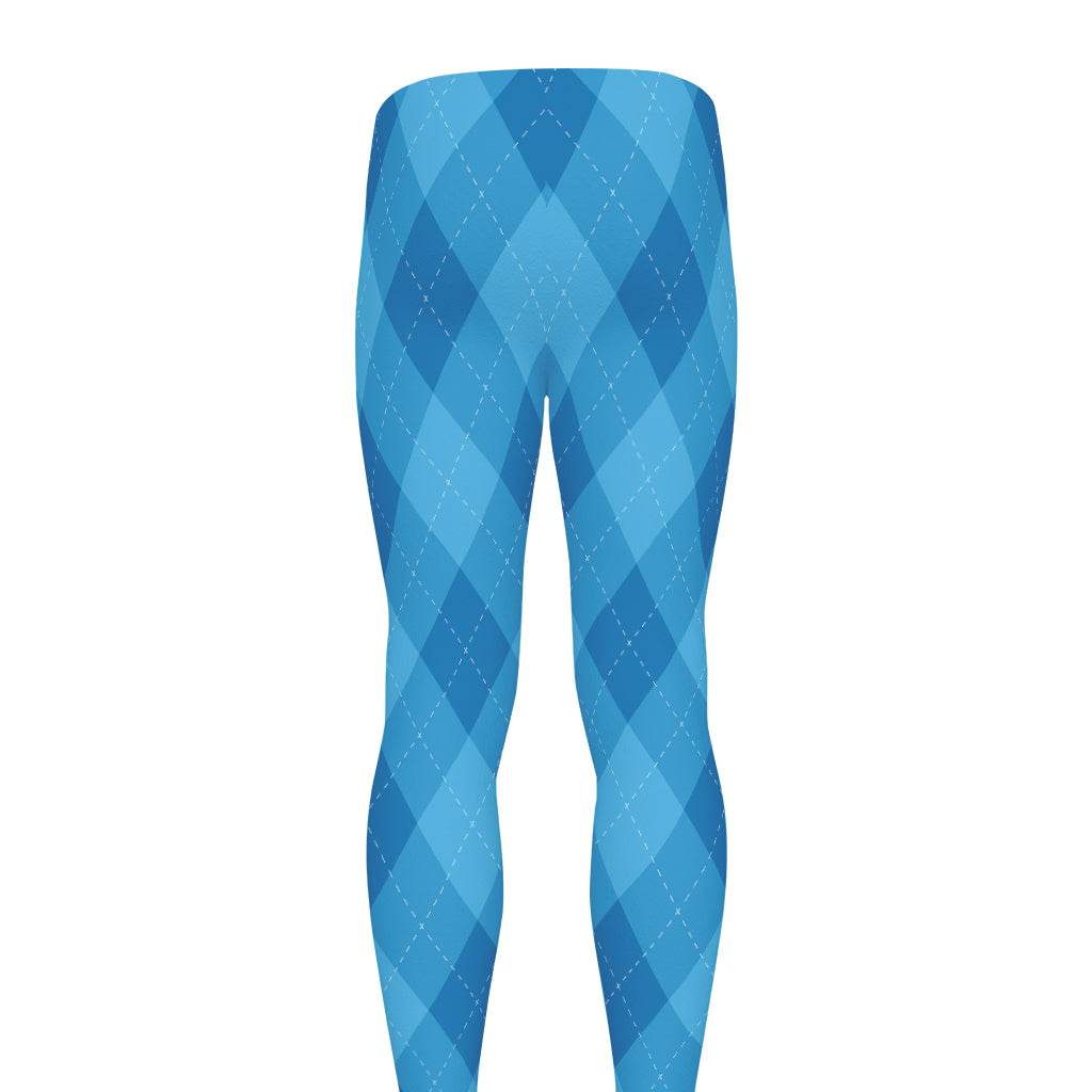 Ocean Blue Argyle Pattern Print Men's leggings