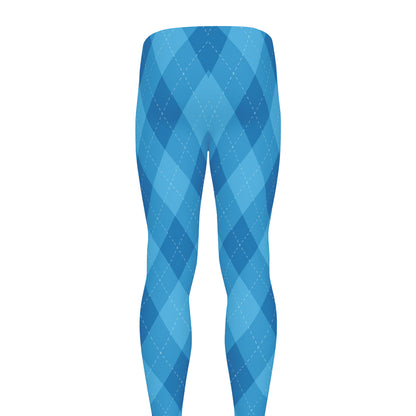 Ocean Blue Argyle Pattern Print Men's leggings